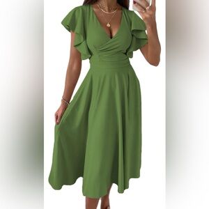 Dokotoo Women's V Neck Elegant Party Dress Short Sleeve Skater Dress SIZE XL